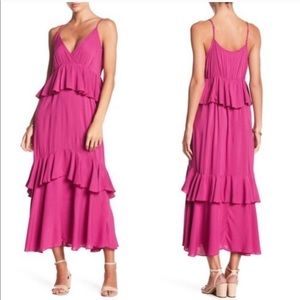 HIATUS Ruffled Tiered Maxi Dress Pink Magenta XL